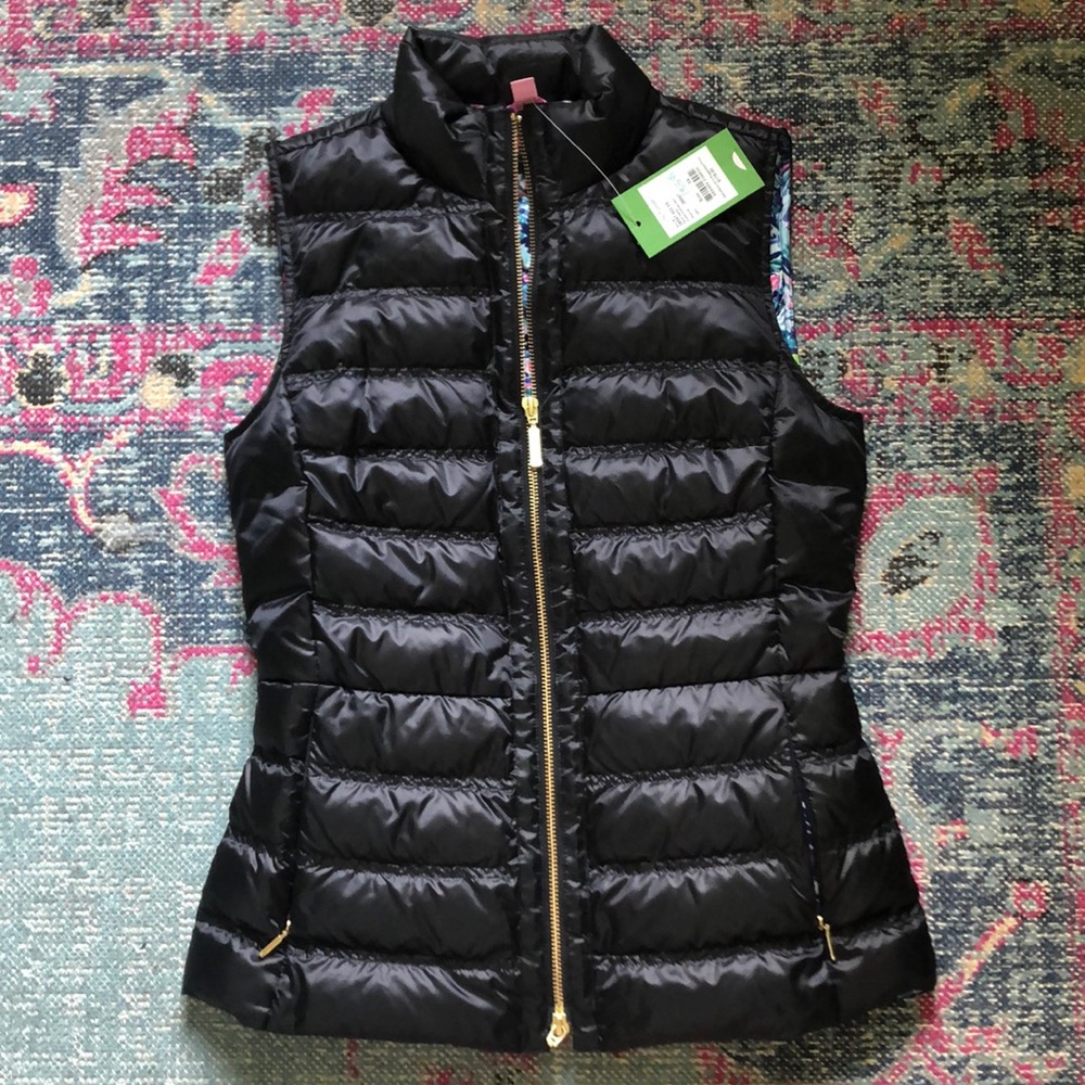New Lilly Pulitzer Black Vest with Gold Zippers